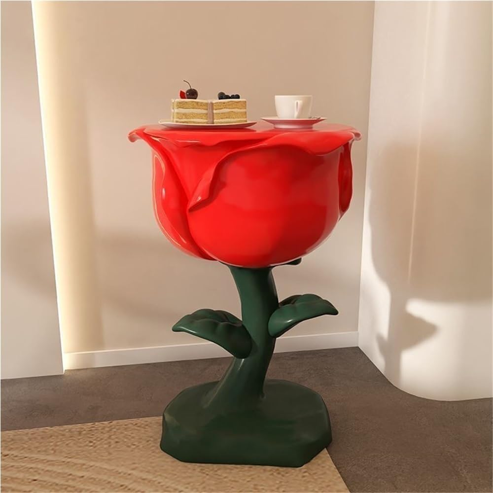 Romantic Rose-Shaped Side Table, Resin Bedside Table with Round Corner, Multi...