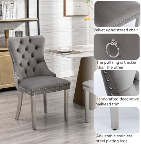 Round Modern Dining Table Set for 4, 47" Circle White Faux Marble Kitche...