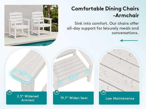 SERWALL 9Pcs 84" HDPE Outdoor Dining Set for 8 with Armchairs,White