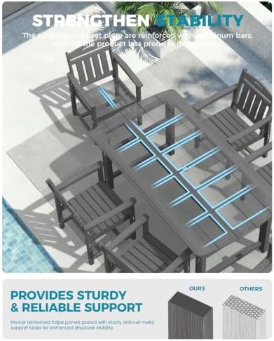 Ciokea HDPE Outdoor Dining Set of 6, Patio Table and Chairs Sets, Grey