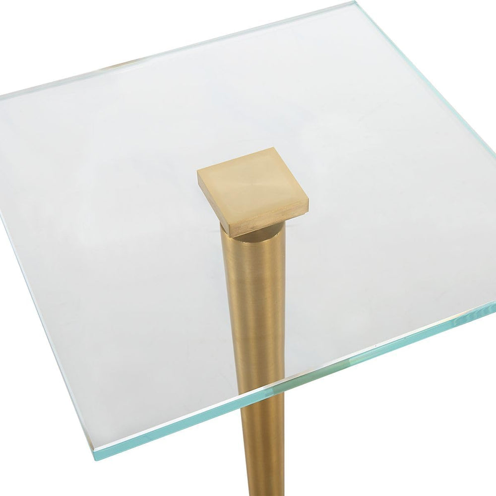 Miri Accent Table | Brass Plated and Tempered Glass Top with White Marble Bas...