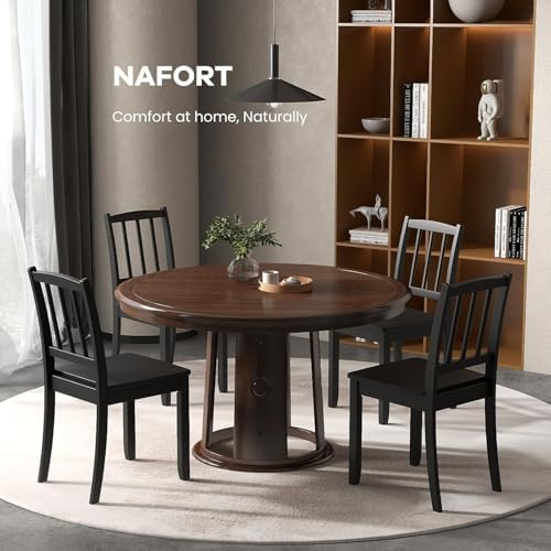 NAFORT Wood Dining Chairs Set of 6, Black Kitchen Chairs with Solid Rubber Wo...