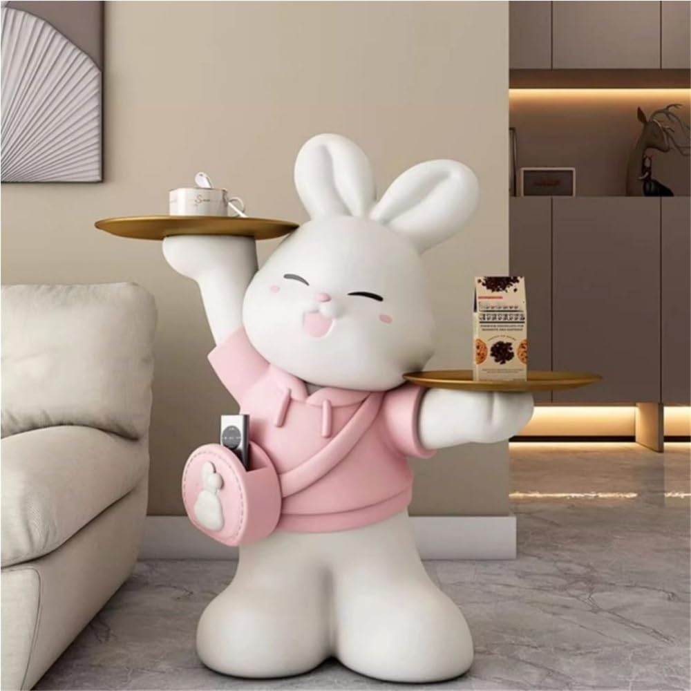 Rabbit Shaped Side Table, Accent Table for Triple Storage, Creative Couch Tab...