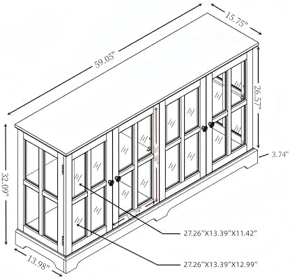 KEIKI Curio Cabinet, Lighted Glass Display Cabinet w/ 4 Glass Doors & Adj...
