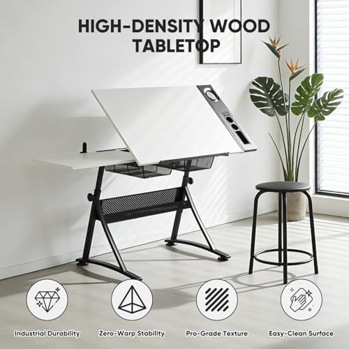 Magshion Drafting Table for Adults w/Stool, White