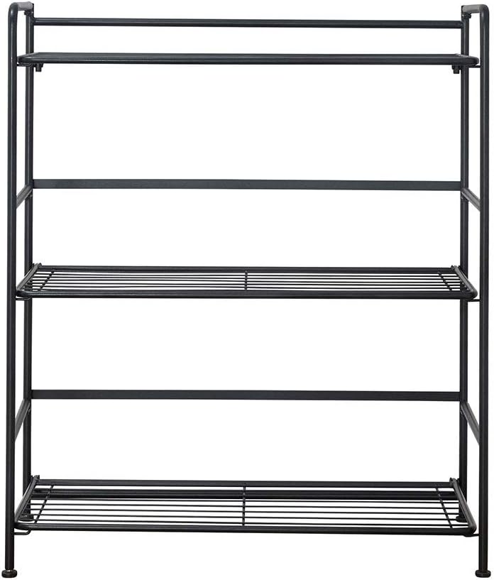 Folding Metal Bookcase, 3 Shelves, Wide, Black