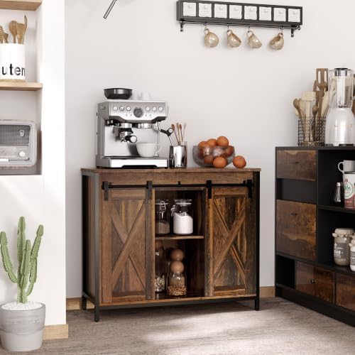 HOMCOM Industrial Buffet Cabinet, Sideboard, Coffee Bar Table with Sliding Ba...