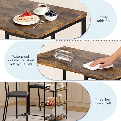 GarveeHome Dining Table Set for 2, Wood Table with Upholstered Chairs