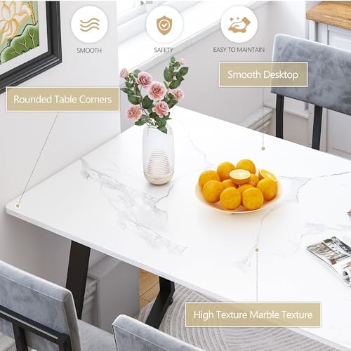 5-Piece Dining Table Set for 4, Modern Faux 47.24" Marble Kitchen Table ...
