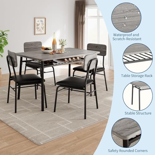 IDEALHOUSE Dining Table Set for 4 with Storage Rack, 5-Piece Kitchen Table an...