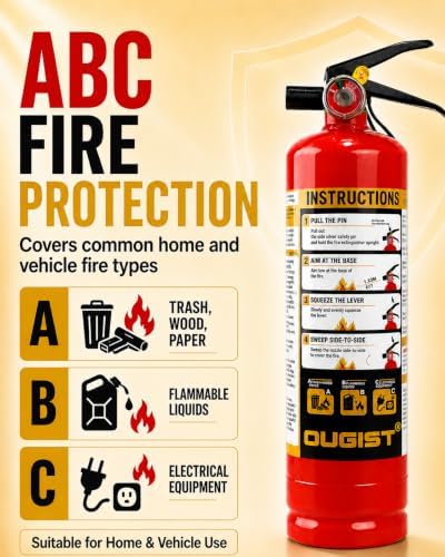 Ougist Home Fire Extinguisher, 2.5 lb ABC Dry Chemical 1-A:10-B:C, 2 Pack