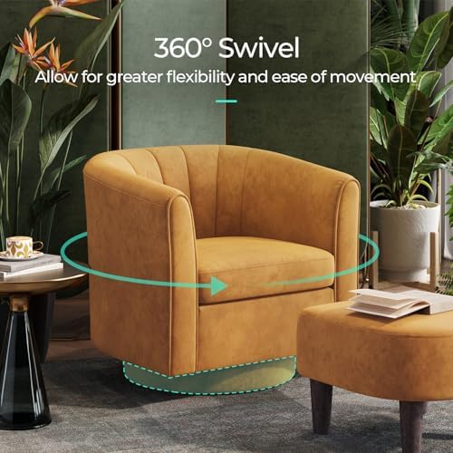 LINSY Large Swivel Accent Chair with Ottoman, Velvet Barrel Chair with Footre...