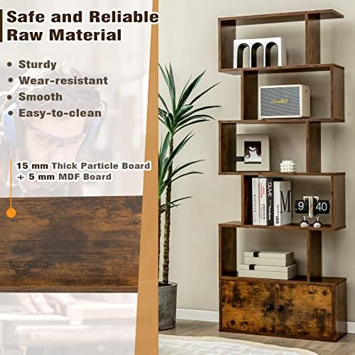 GIANTEX Set of 2 6-Tier Geometric Bookcase with Cabinet, Freestanding Display...