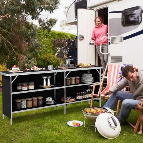 COSTWAY 81" Folding Picnic Table, Portable Bar Table with Carry Bag