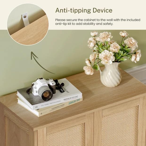 Iwell Storage Cabinet, Rattan Cabinet with Adjustable Shelf, for Living Room,...