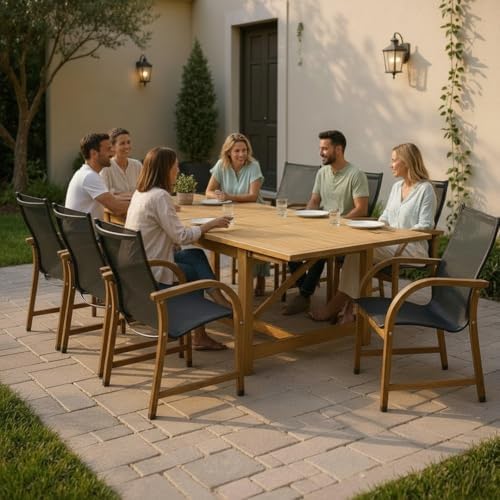 Amazonia Franklin 9-Piece Rectangular Extendable Patio Dining Set Teak Finish...