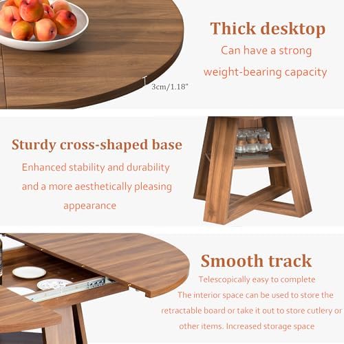 43.3"-59" Extendable Round Oval Dining Table for 4-8 with Storage S...