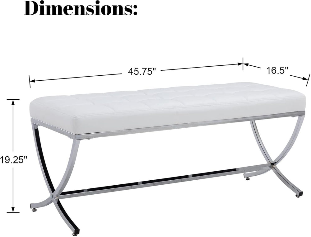 LukeAlon Modern PU Leather Dining Bench, White | Button Tufted Ottoman Bench,...
