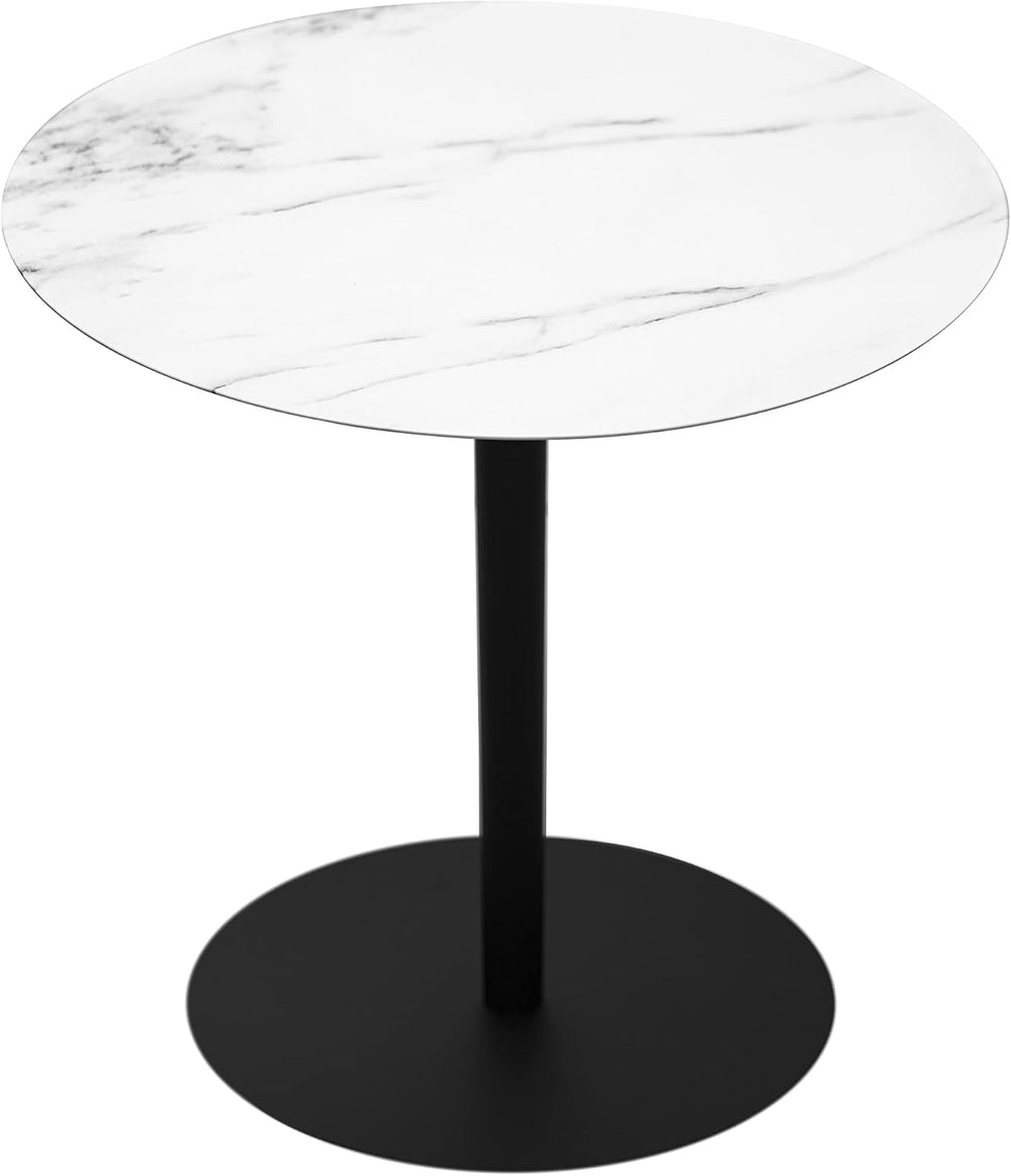 4-pcs Round Metal Coffee Table Set with Marble Finish Table Top and Black Pow...