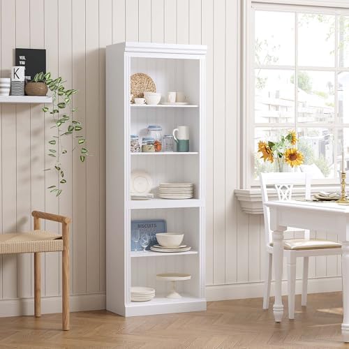 Spirich White Bookshelf, 5-Tier Tall Bookcase with Adjustable Shelves