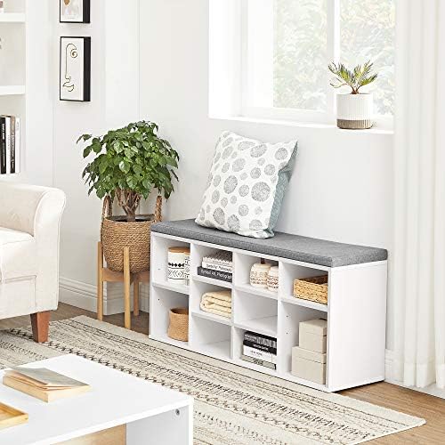 VASAGLE Shoe Bench with Cushion, 10 Compartments, 11.8 x 40.9 x 18.9 Inches |...