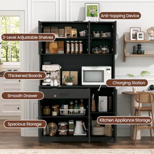GRUSIGN 71" Pantry Cabinet with Charging Station, Large Capacity Kitchen...
