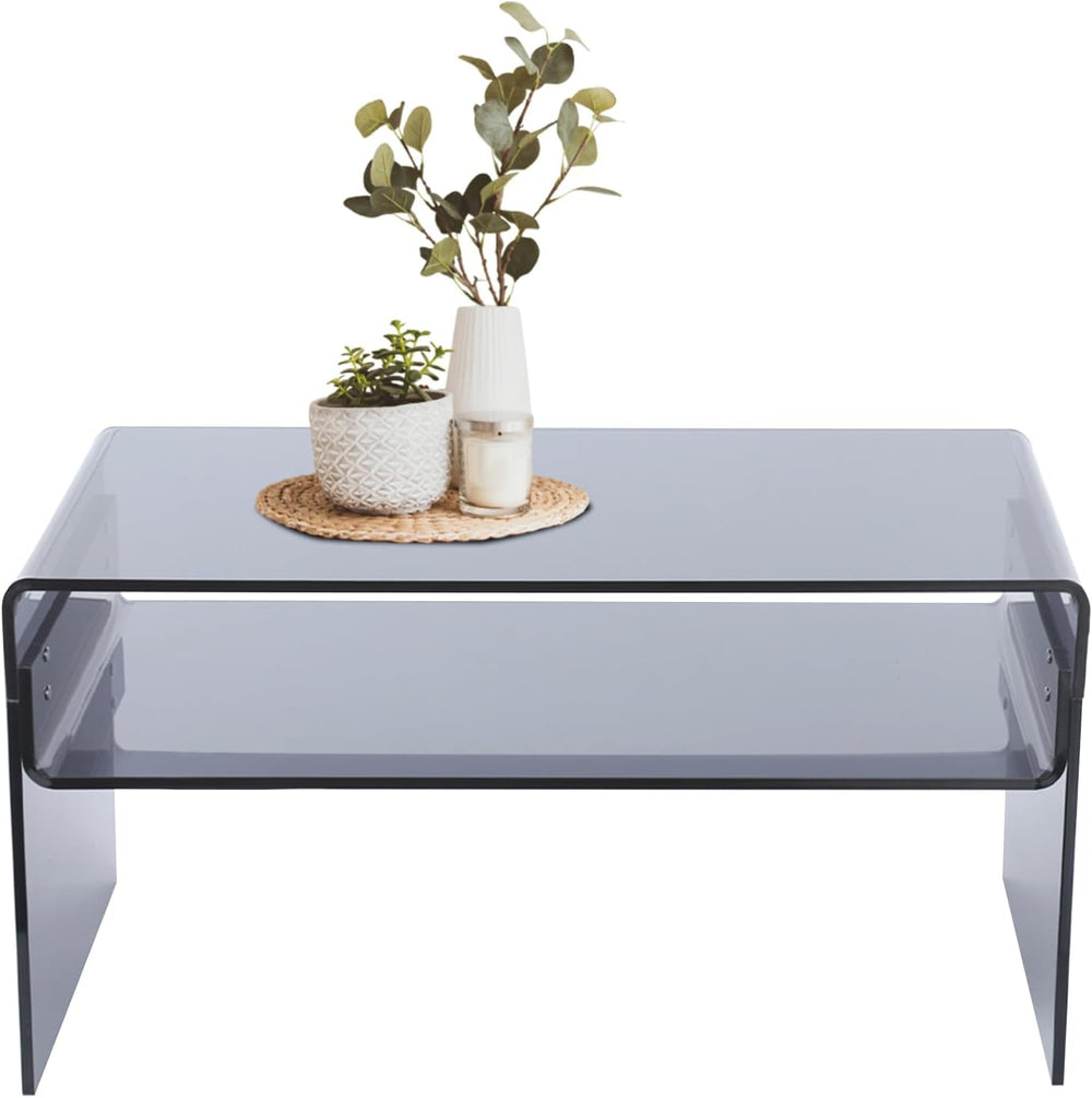 Acrylic Side Table 2-Tier - Modern Rectangular Open Storage Coffee Table, Cle...