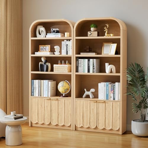 ORRD 70" Tall Arched Bookshelf with Storage Cabinet, Modern 4-Tier Wood ...