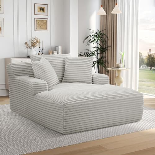 Oversized Chaise Lounge Chair Indoor,50"W Upholstered Corduroy Sofa w/ 3...
