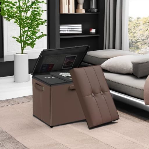DocSafe Storage Ottoman Foot Rest Stool with Lock & Handle, Fireproof Folding...