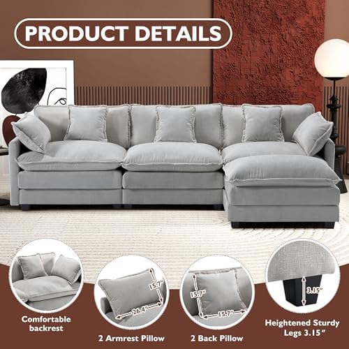 Ihanherry 111.4" L Shaped Modern Sofa Modular Sectional Cloud Couch with...