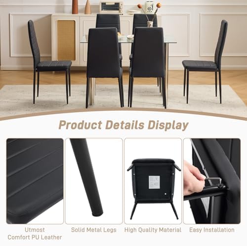 Karl home Dining Chairs Set of 6, PU Leather & High Back, Black