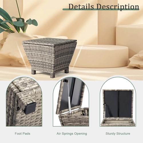 VINGLI Outdoor Side Table with Storage, 13-Gallon Patio Deck Box Outdoor Wick...