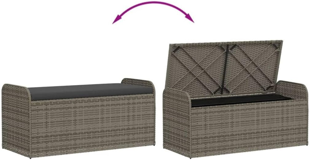Poly Rattan Patio Storage Bench with Cushion, 45.3 Inch Outdoor Seat with Wat...