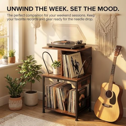 Record Player Stand with Vinyl Storage, Large Record Table Holds 180 Albums, ...