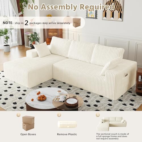 108" Modular Sectional Cloud Cream Couch for Living Room Deep Seat L Sha...