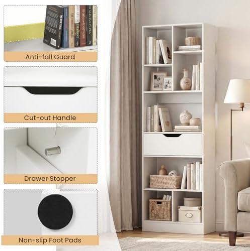 Tangkula 61” Tall Open Bookcase with Drawer, 8-Cube Display Storage Cabinet O...