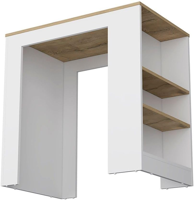 FM FURNITURE White Kitchen Island Counter Height Table Top with 3-Side Shelf,...