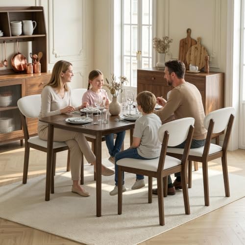 HOMCOM 5-Piece Dining Table Set for 4 with Solid Wood Frame, Cream White