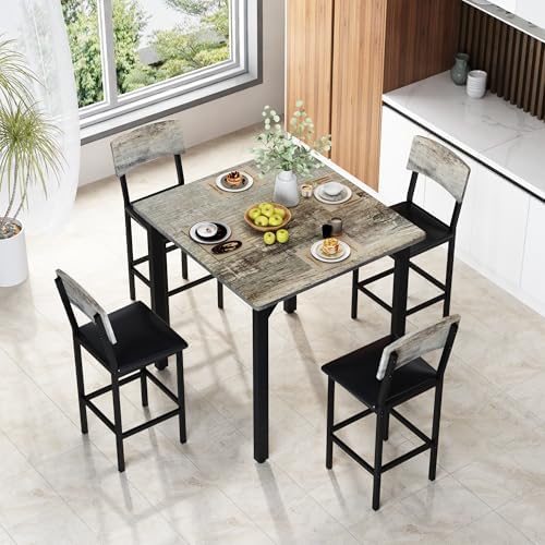 AWQM 5-Piece Dining Table Set, Kitchen Table Set for 4 (Gray)