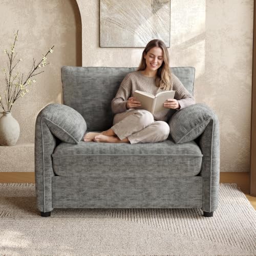 ONBRILL Oversized Accent Chair, 41 Inch Chenille Fabric Armchair, Grey
