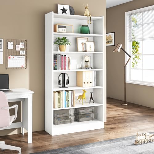 Tribesigns 78-inch Tall Bookcase, Modern 7-Tier White Library Bookshelf with ...