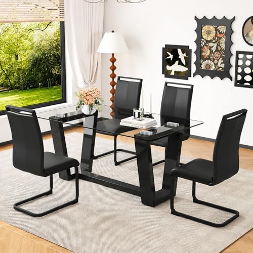 Ebullient Glass Dining Table Set for 4, Modern Dining Table Set for 4, Temper...