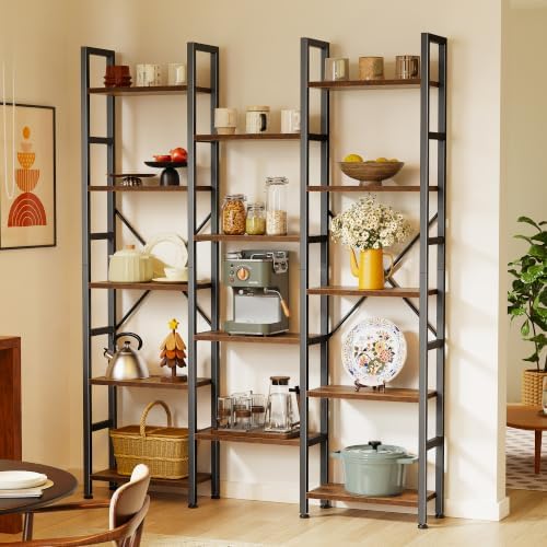 Huuger 5 Tier Bookshelf, 68'' Tall Bookcase, 14 Open Shelves, Rustic ...