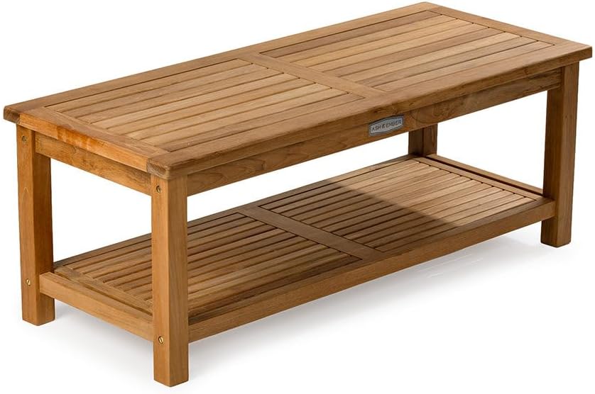 Ash & Ember Sierra 47" Grade A Teak Outdoor Coffee Table with Shelf