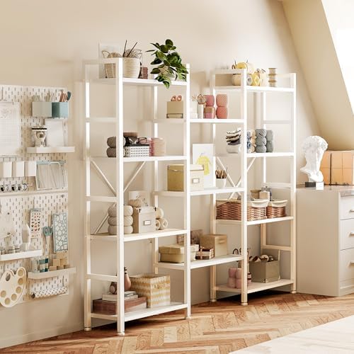 SUPERJARE Triple Bookshelf, Bookcase with 11 Open Display Shelves, Wide Book ...