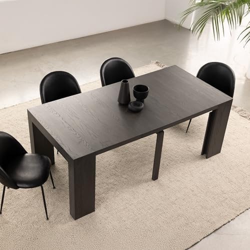 Transformer Table Solid Wood Extendable Dining Table, Black | Seats 2-12, Exp...
