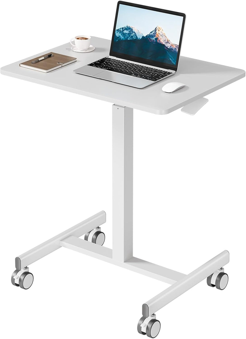 DUMOS Mobile Rolling Desk with Wheels, Small Standing Desks White