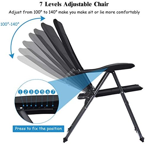 GIANTEX Set of 4 Patio Chairs, Folding Chairs with Adjustable Backrest, Outdo...