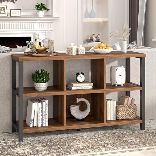FOLUBAN 6 Cube Storage Organizer Bookshelf, Industrial Horizontal Low Cubby B...